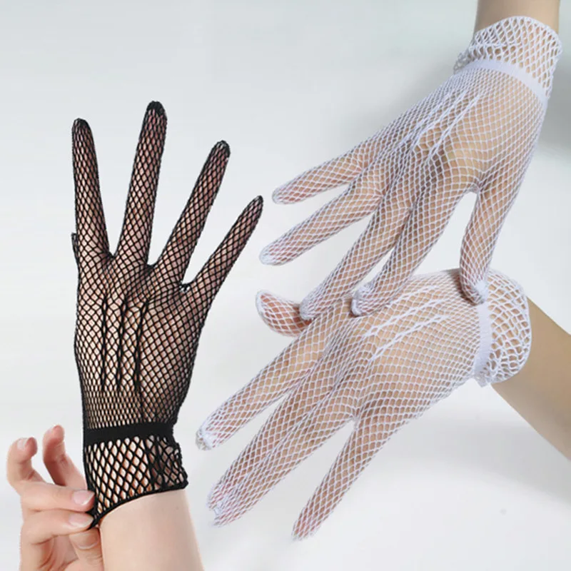 

Ladies Summer Sunscreen Mesh Gloves Adult Appealing Accessories Nightclub Party Cosplay Costume Full Finger Hollow FishnetGloves