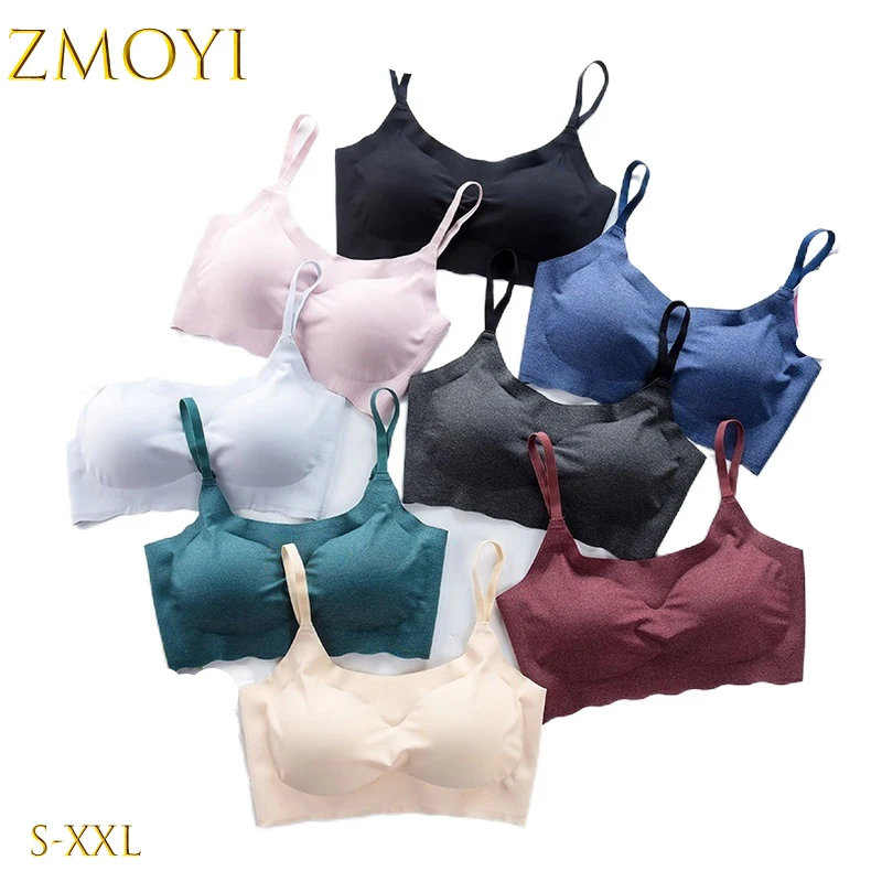 

XXL размера плюс Для женщин сексуальный Фитнес пуш-ап бесшовный бюстгальтер на подкладках Беспроводной шелк стрейч удобные нижнее белье без ...