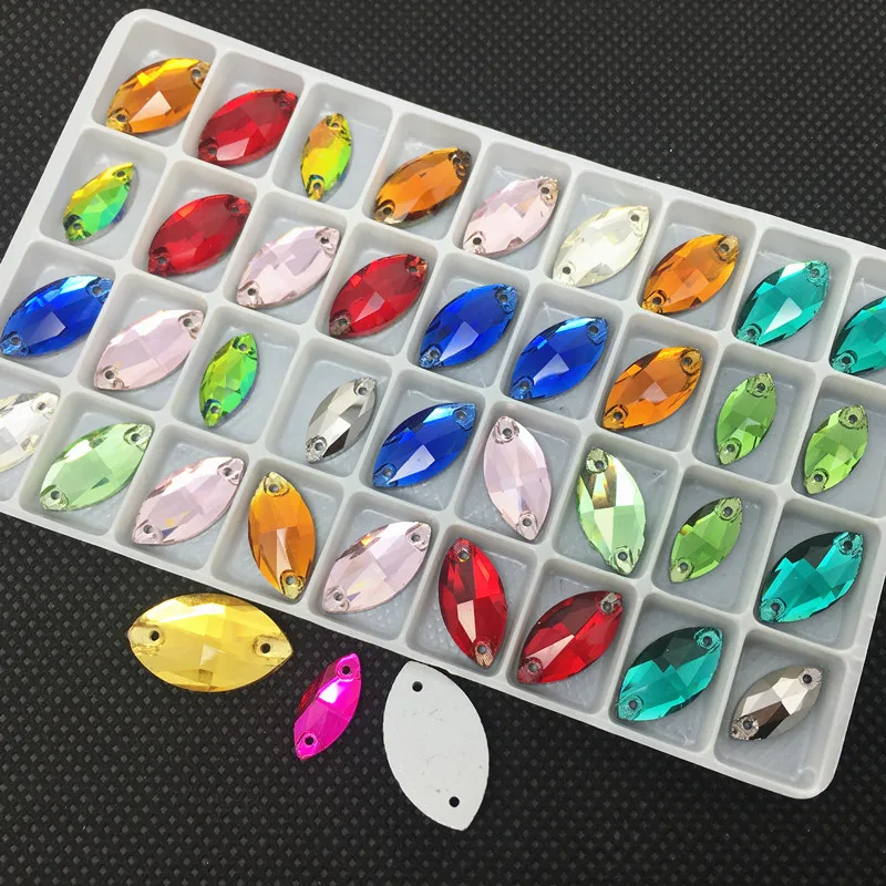 Стеклянные стразы для пришивания все размеры цвета 3223 navette кристаллическое