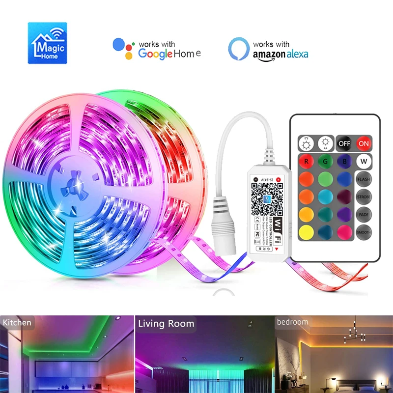 

5m 10m WiFi Led Strip 12V SMD 5050 RGB RGBW RGBWW Flexiable Light Band+Power Magic Home APP Echo Plus Google Home Voice Control