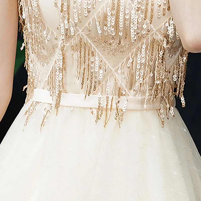 Очаровательное выпускное платье без рукавов с круглым вырезом и бисером 2021