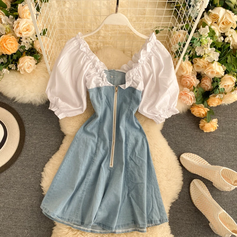 Французский стиль летние женские повседневные джинсовые трапециевидные