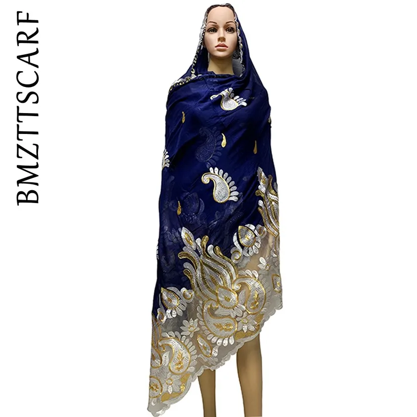 

2020 New African Women Scarfs muslim embroidery soft cotton Splicing big scarf for shawls wraps pashmina BM944