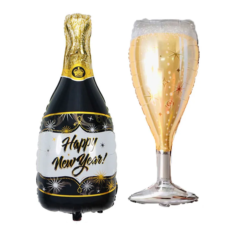 78pcs gold black latex foil bottle wine glass balloons 2022 happy new year eve party decorations for home merry christmas xmas free global shipping