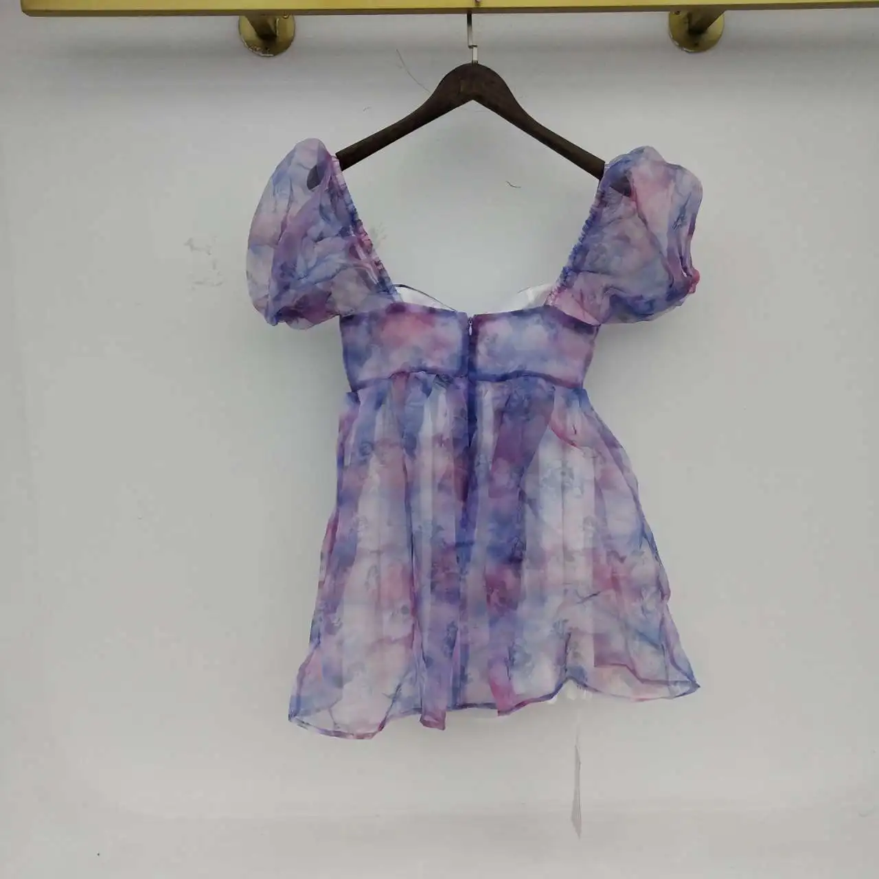 

SHENGPALAE Elegant Mesh Dress Women's Summer 2021 New Square Collar Short Sleeve Minil Print Screen Runaway Princess Dress 5E233