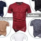 Мужская летняя новая мужская одежда, футболка, Повседневная модная дышащая футболка с короткими рукавами и дырками