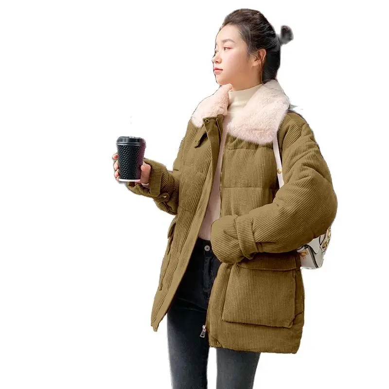 New Winter Jackets For Women 2022 Short Korean Fashion Loose Winter Lamb Wool Cotton Jacket Corduroy Quilted Jacket