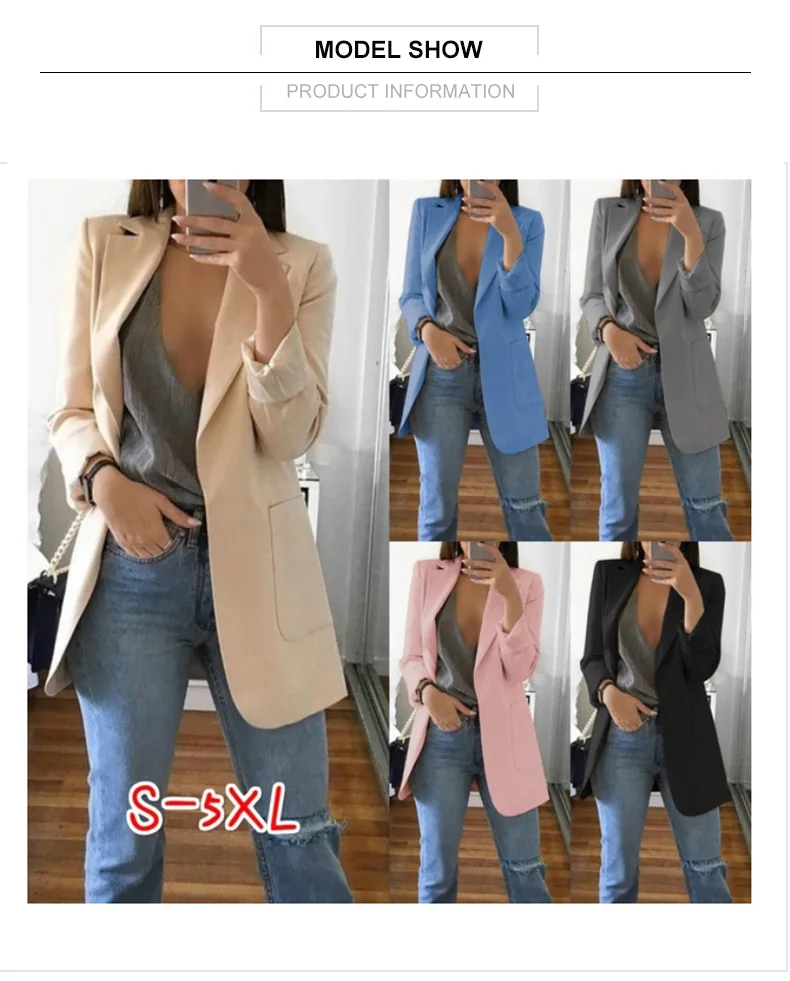 Autumn Office lady Long Slim Blazers Suit Women white Notched Blazer Coat Casual elegant long sleeve Female Business suit