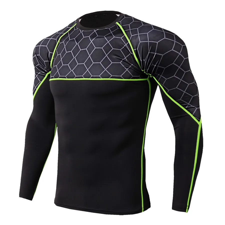 Mens Running Sport Shirts Compression Quick Dry Gym Fitness Jogging Training T Shirt Male Crossfit Workout MMA Skinny Tees Tops | Спорт и
