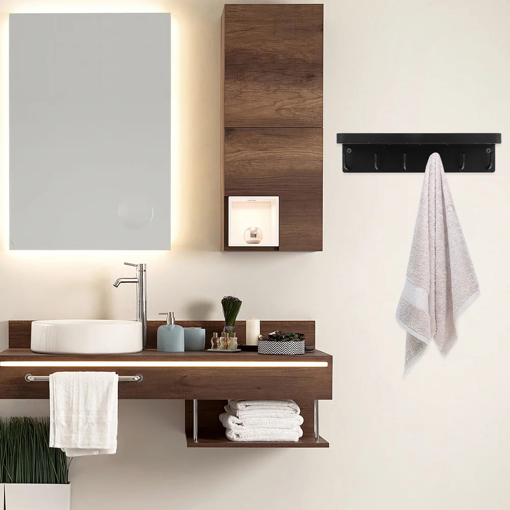 

1pc Wall Mounted Storage Rack with Hook for Bathroom Wall Hanger (Black)