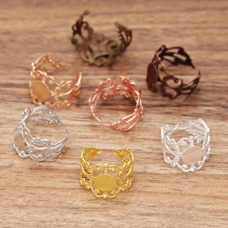 

5 шт./лот 8 мм Регулируемые настройки колец, пустая основа для стеклянных кабошонов, круглая кольцевая закрепка, изготовление ювелирных изде...