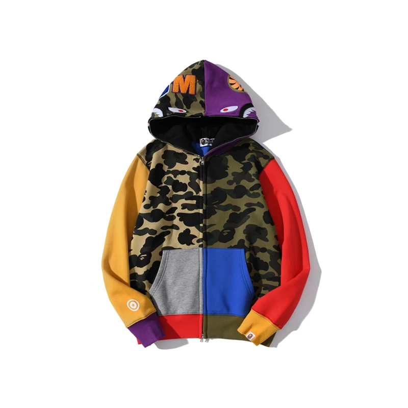 

shark head camouflage red, yellow and blue stitching sweater M~3XL