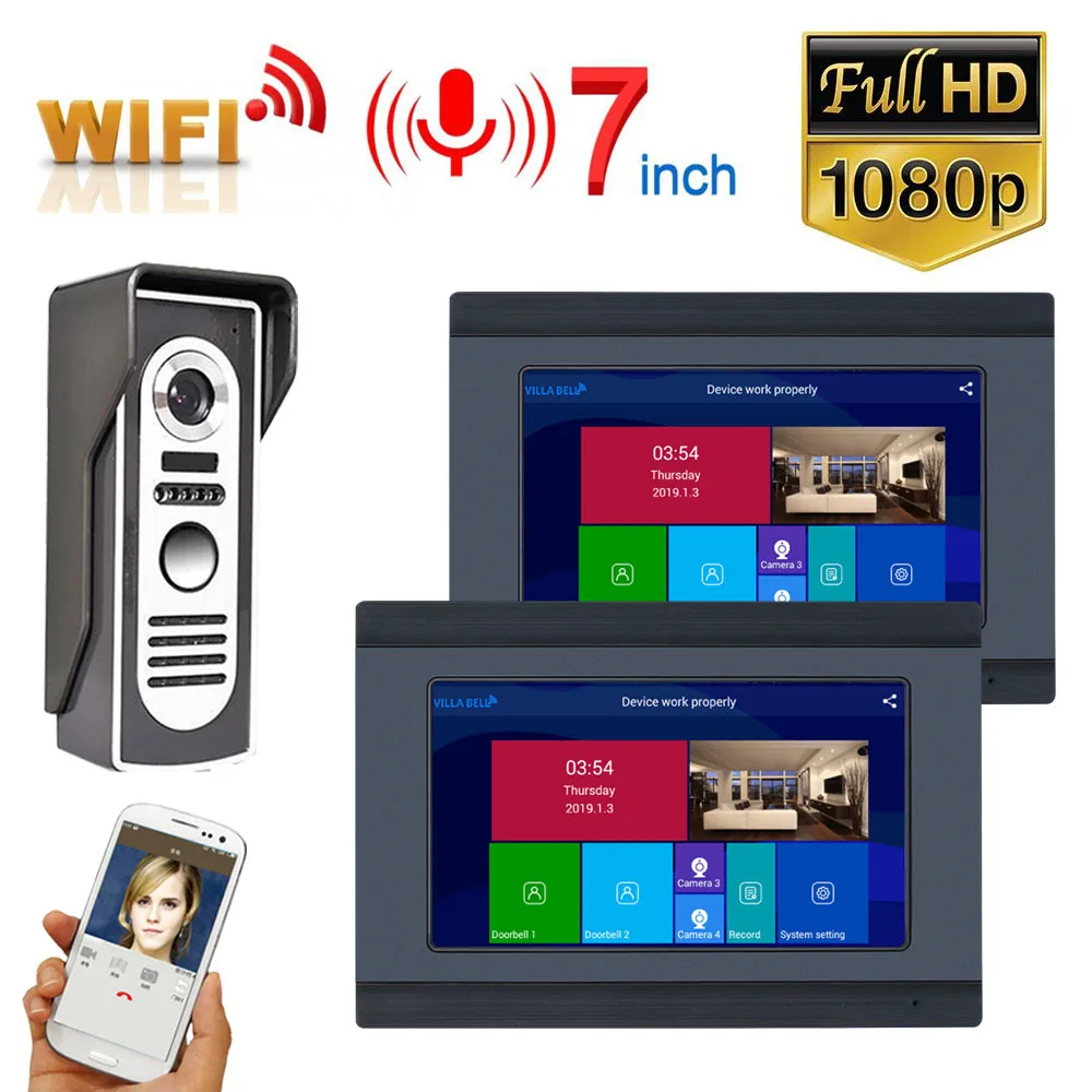 Видеодомофон 2 монитора 7 дюймов проводной Wi-Fi домофон система доступа с HD 1080P