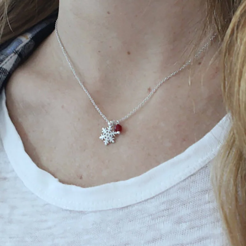 Creative Snowflake Red Crystal Long Necklace Pendant Women Fashion Personality Clavicle Sweater Chain Charm Necklaces Jewelry | Украшения и