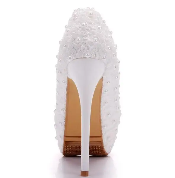 Женские свадебные туфли на высоком каблуке с жемчугом и кружевом цветами большой