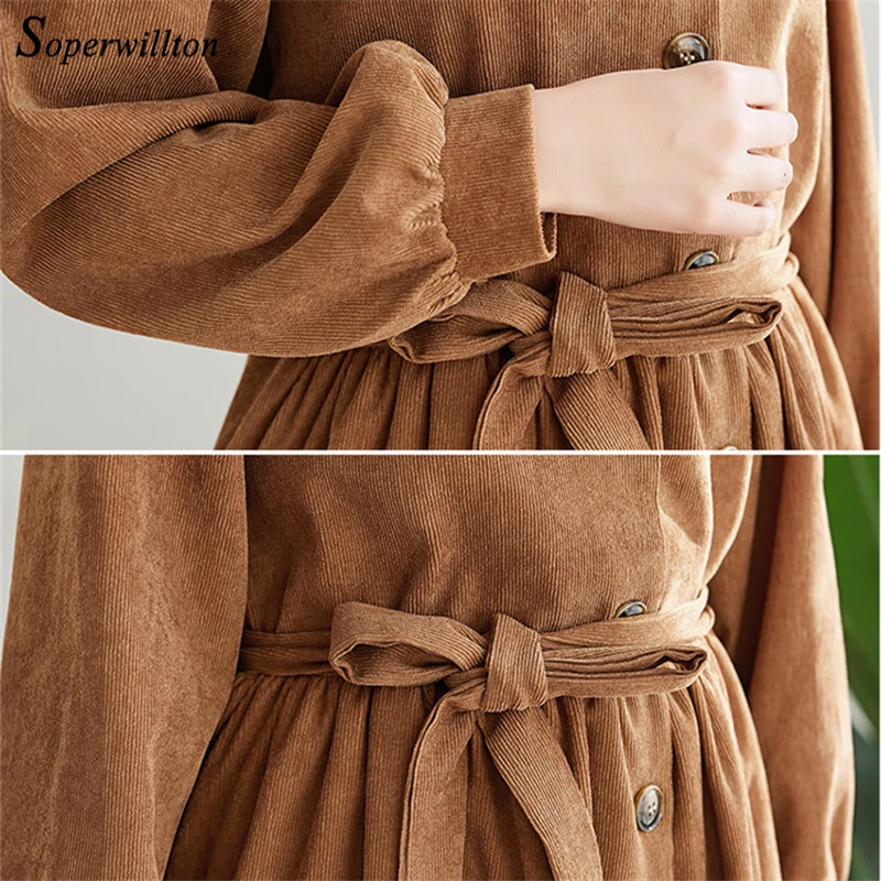 Вельветовое женское платье повседневные зимние платья с v-образным вырезом и