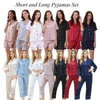 summer half sleeve satin pajamas set for women polyester fabric ladies pajamas set solid color clean pajamas set