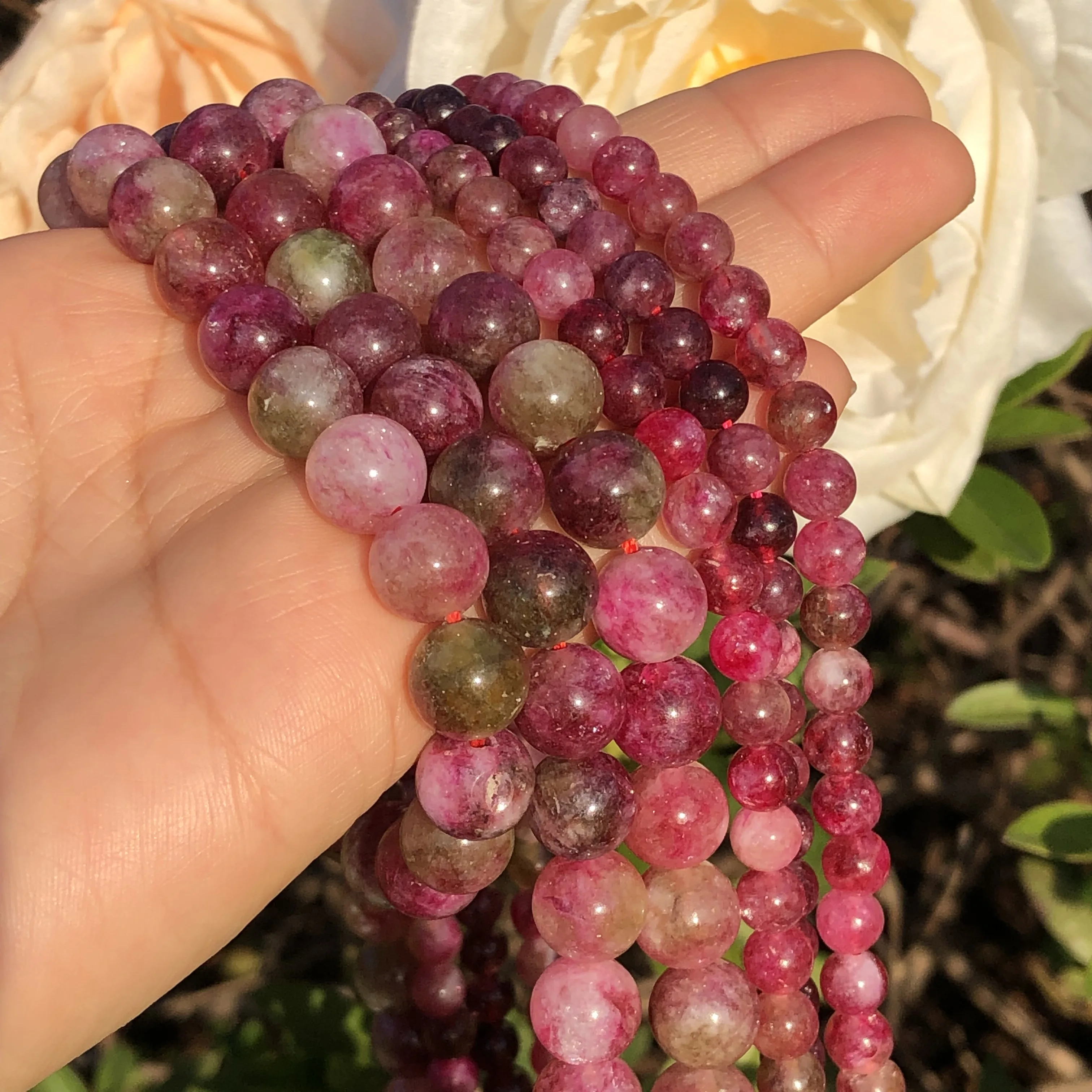 Розовые турмалиновые бусины Annebeads 6/8/10 мм