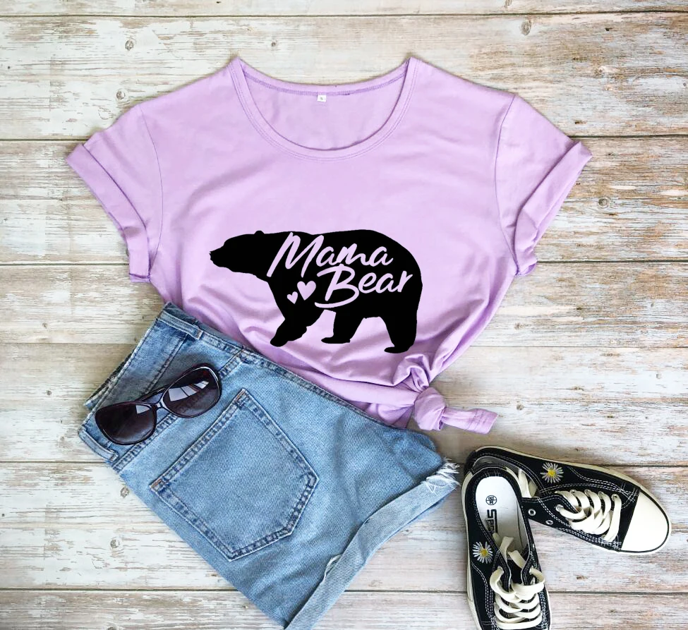 Женская футболка с надписью Мама Медведь Повседневная из 100% хлопка love heart