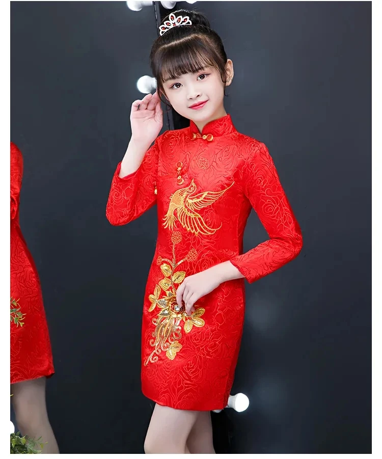

New Year Girls Retro Traditional Chinese Cheongsam Dress Floral Kids Dress Winter Quilted Qipao Tang Suit Printing Children