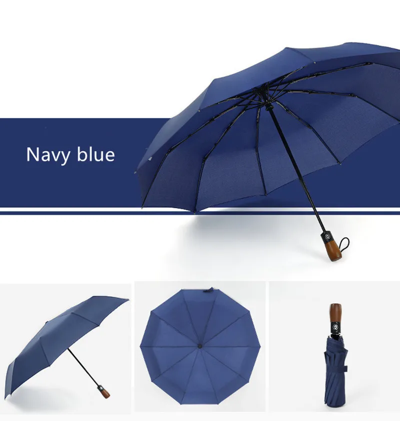 

Creative Automatic Double-Layer Umbrella with Wooden Handle 10 Bone Dual Purpose Business Umbrella Male Gift Umbrella