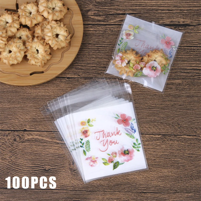 

100 шт. Пластик сумки спасибо печенья и конфетная сумка самоклеющаяся бумага для Одежда для свадьбы, дня рождения мешок подарка печенья упако...