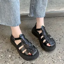 Designer sandálias plataforma sandálias de salto feminino 2021 moda verão ao ar livre praia casual esportes respirável sapatos femininos preto novo (1)