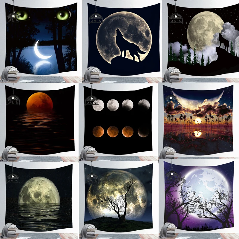 Moon гобелен с изображением звезд принтом Мандала в богемном стиле стене висит