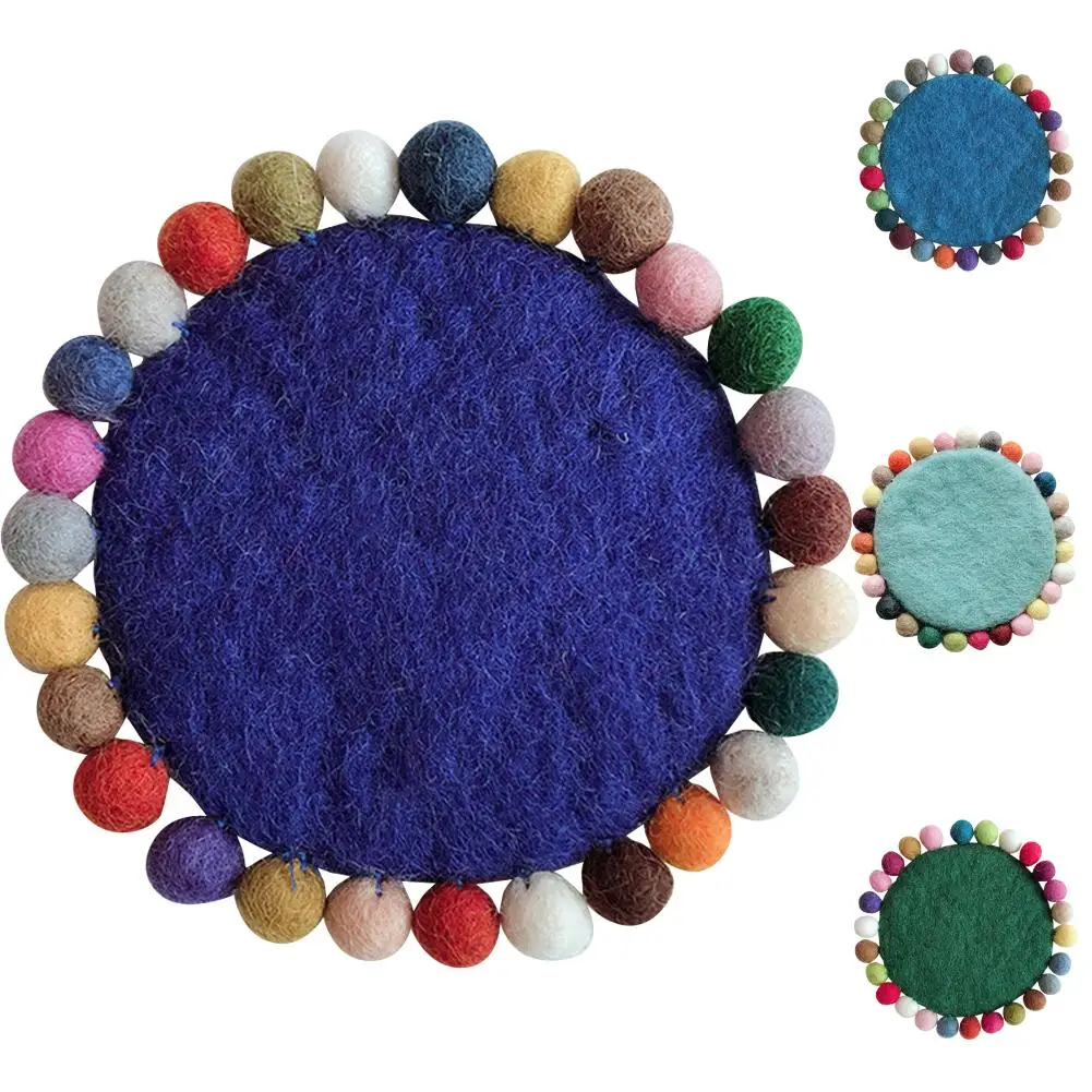 

Wool Felt Coaster Handmade Rainbow Color Placemat Pot Pad Insulation Poke Wool Drink Coasters Multicolor Thick Durable