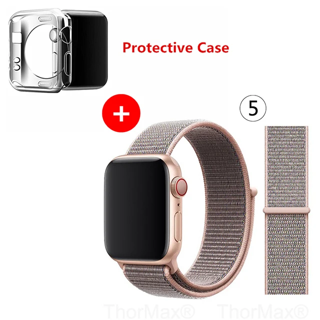 Нейлоновый спортивный бесшовный ремешок для наручных часов iwatch, 4 цвета, в полоску, легкий мягкий сплетенный ремешок для наручных часов Apple Watch 4 серии 3/2/1 38 мм 42 мм 40 мм 44 мм - Цвет ремешка: 5-Pink Sand