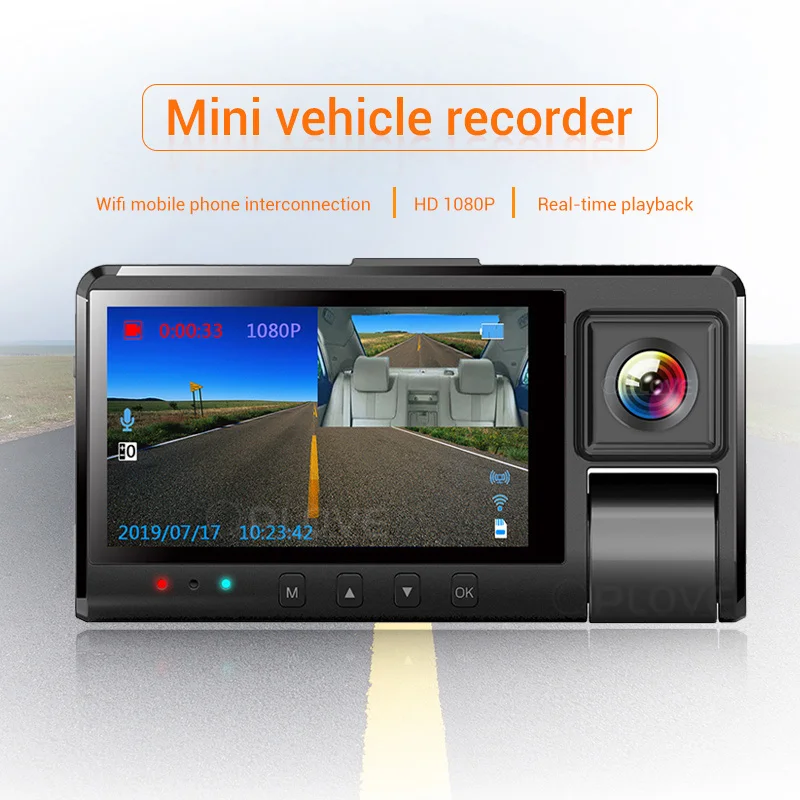 QPLOVE Dual 1080P Автомобильный видеорегистратор Dash камера 3 дюймов Большой экран ночное видение wifi просмотр Велоспорт запись многофункциональная мини камера