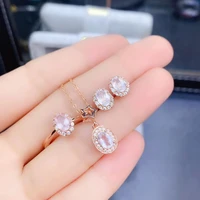 kjjeaxcmy fine jewelry 925 sterling silver inlaid natural rose quartz new girl luxury pendant ring earring set support test