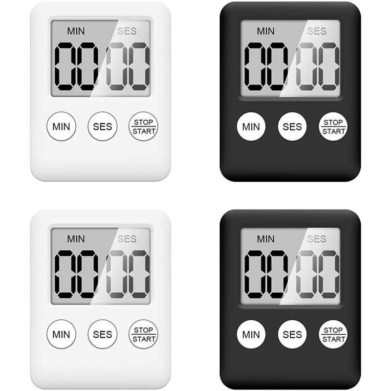 

New-Digital Kitchen Timer, 4 Pieces Kitchen Alarm Clock With Alarm Reminder Function, Timer Magnetic Egg Timer Kitchen Clock
