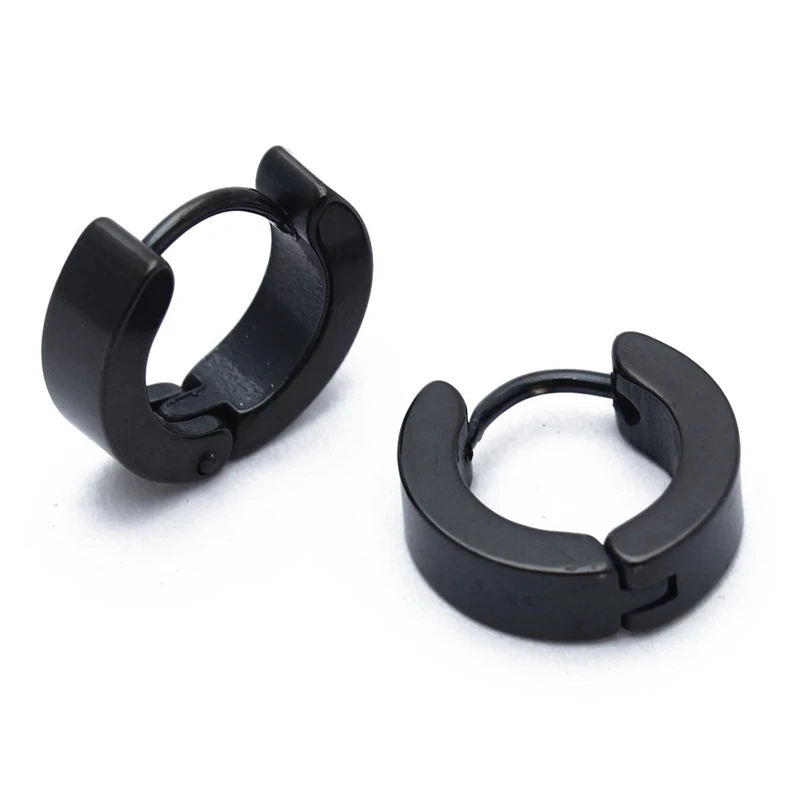 

Pair Men's Hoop Huggie Earrings Titanium Steel 4Mm X 9Mm Black