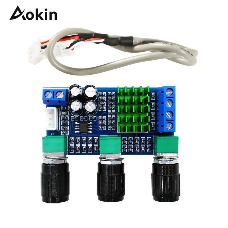 

Aokin DC 12 В 24 в 80 Вт x 2 двухканальный цифровой аудио TPA3116D2 регулятор высоких басов Предустановленная плата предварительного усилителя