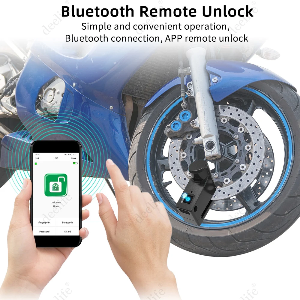 Deelife Motorcycle Scooter Disc Brake Lock for Moto Motor Motorbike Bicycle Anti-Theft Bluetooth Waterproof Fingerprint | Автомобили и
