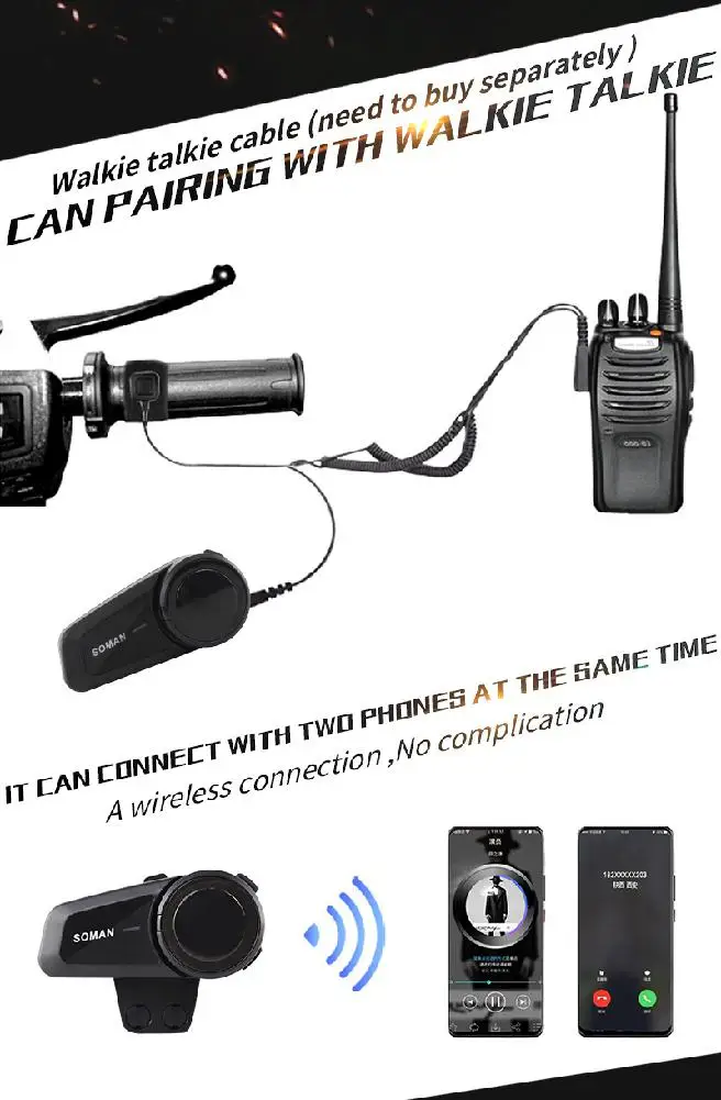 

Motorcycle Pairing Bluetooth Helmet Intercom 6 Persons Group Talking 1000m Motorcycle Interphone Bluetooth Helmet Headset