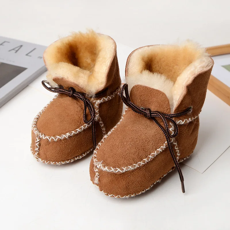 

First Walker Shoe Winter Baby Boots Genuine Leather Wool Fur Toddler Girls Soft Moccasins Shoes Plush Sheepskin Baby Boy Booties