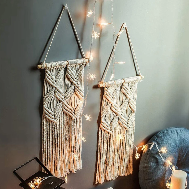 

2 Pcs Macrame Wall Hanging Handmade Woven Tapestry Bohemian Wall Decor for Bedroom Living Room Decoration,25 x 68 cm