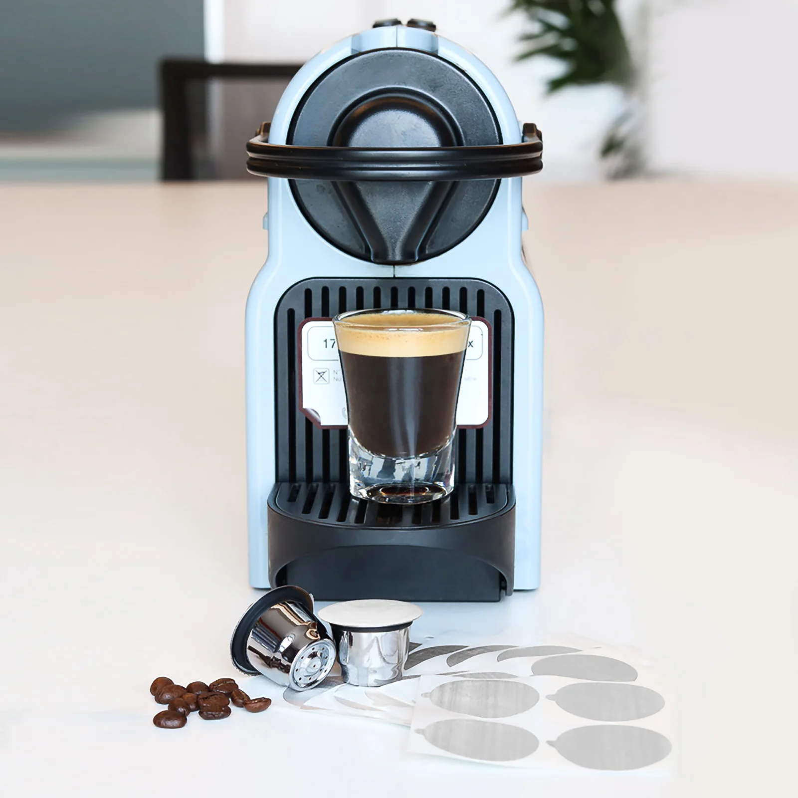 

Reusable Coffee Capsule Stainless Steel Refillable Filters Espresso Cup Fit for Coffee Maker with 100 sticker Film Scoop Brush