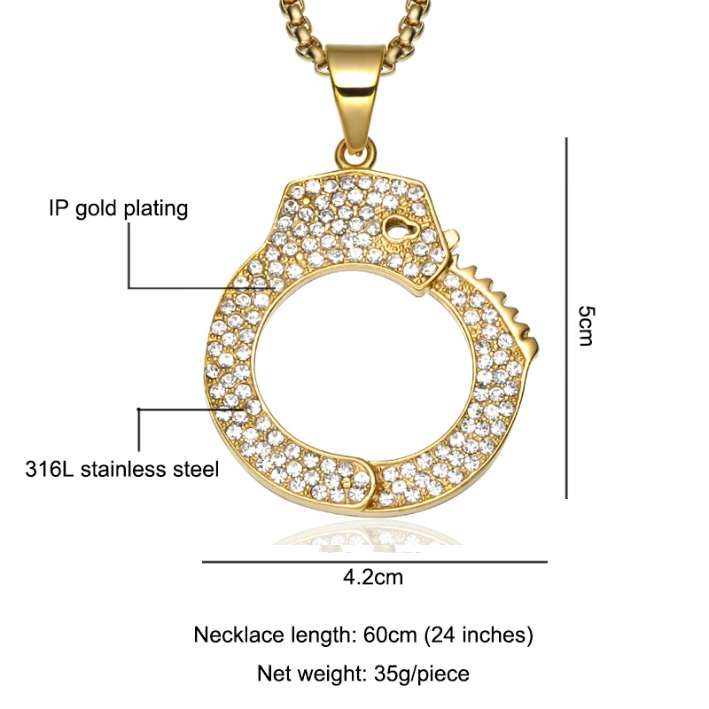 

D&Z Full Iced Out Bling Personality Handcuffs Pendants Necklaces For Men Micro Paved Cubic Zircon Hip Hop Jewelry