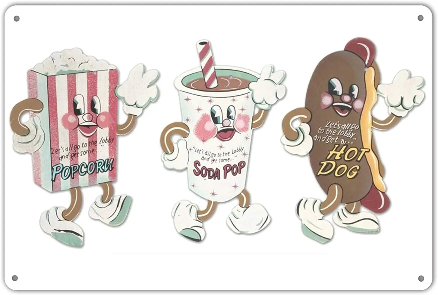 HomDeo, Стиль РУСТИК, тарелка, танцующие закуски-хот-дог, содовая, попкорн, ретро металлические знаки 12x8, персонализированный декор для стен