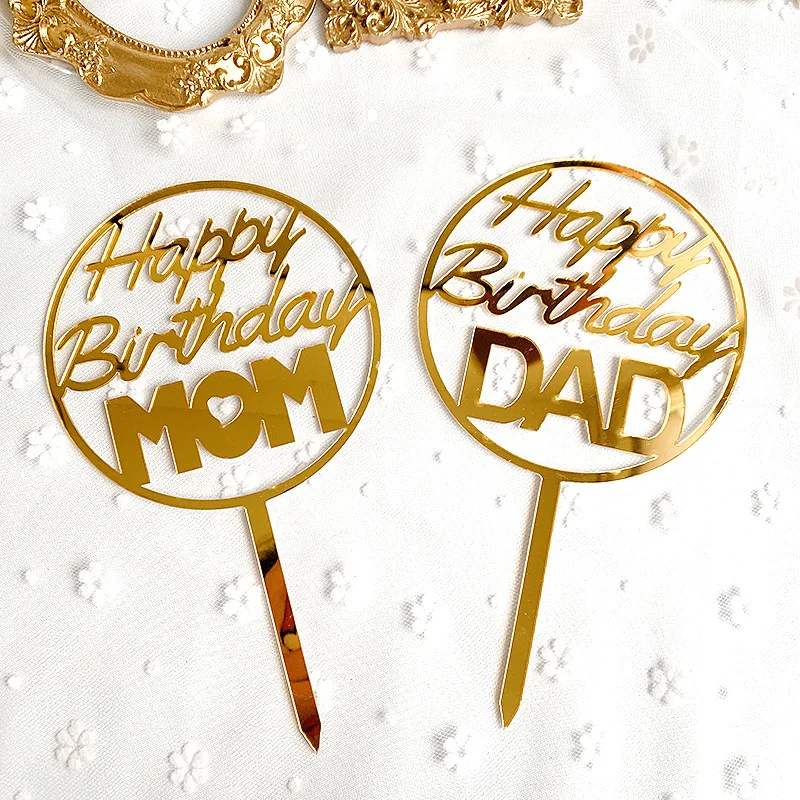 

Cake Decoration Acrylic Mom and Dad Birthday Cake Toppers Happy Birthday Baking Cupcake Dessert Decor Birthday Party Gift