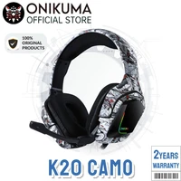 onikuma k20 white camo gaming headset with mic stereo surround sound with noise cancelling mic with mute volume control light
