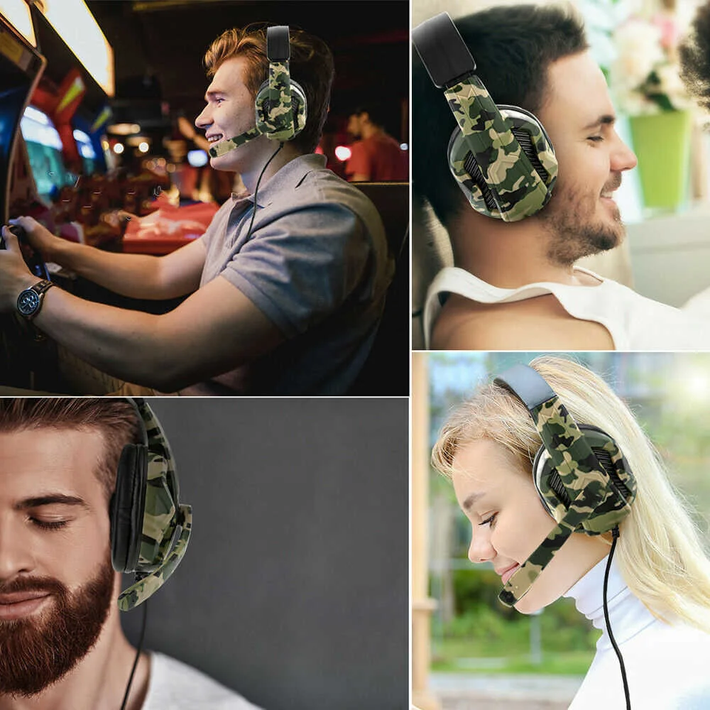 

3.5mm Wired Gaming Headset Camouflage Headphones With Mic Noise Cancelling Stereo Earphone For PS4 Xbox One 360 PC Gamer