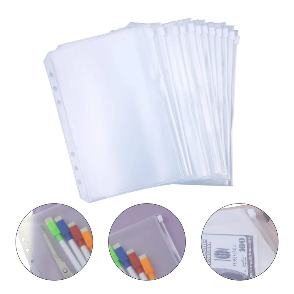 

12pcs A5 6 Hole Loose Leaf File Protecting Bag Zipper Paper Storage Bag