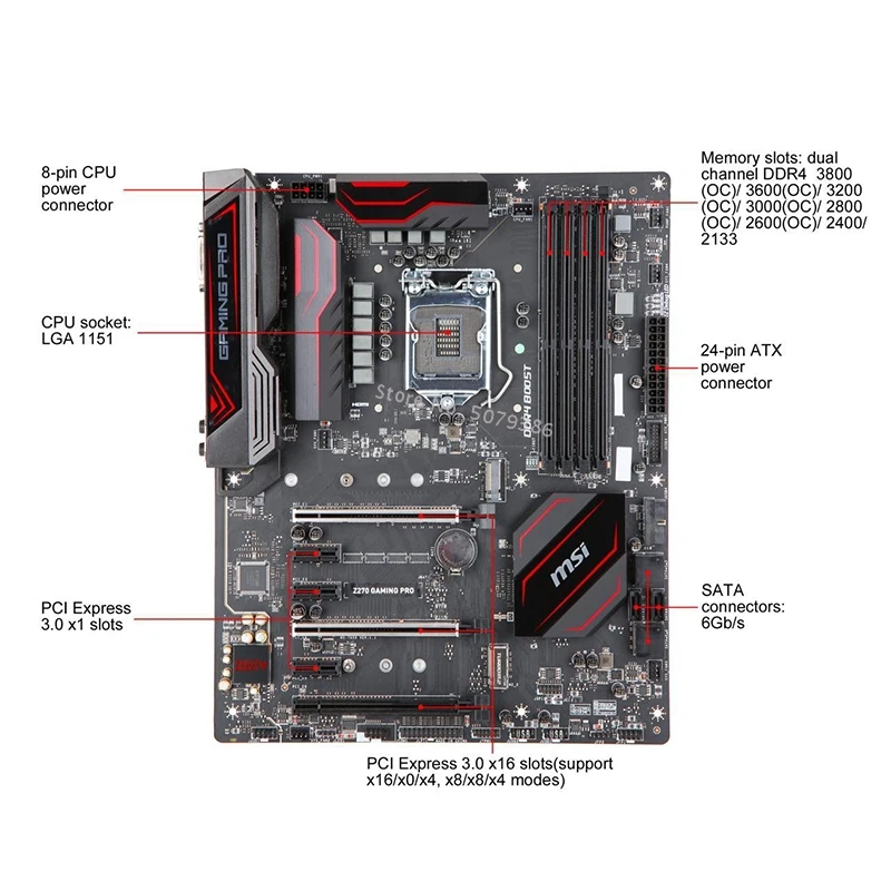 Материнская плата для MSI Z270 GAMING PRO LGA 1151 Intel DDR4 USB3.1 HDMI DVI 64 Гб используется