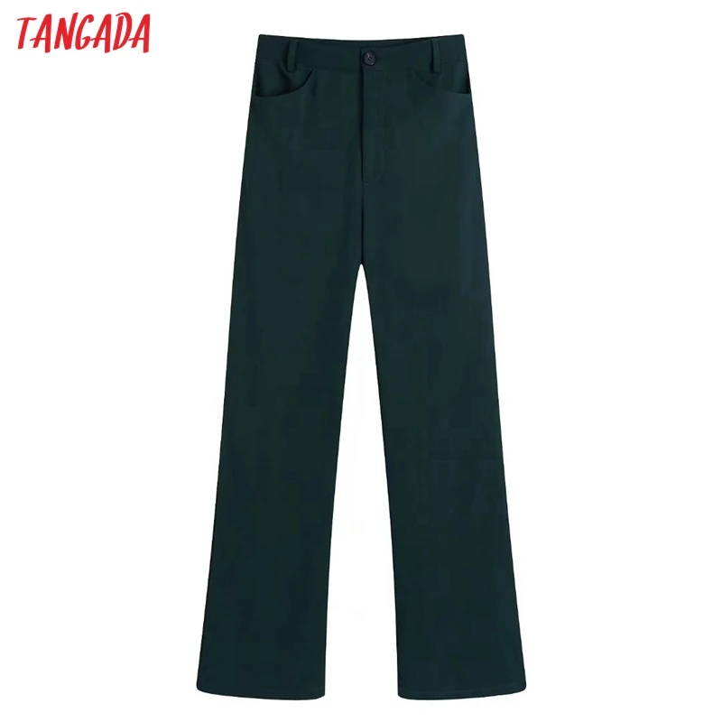 

Tangada 2021 Fashion Women Dark Green Suit Pants Trousers Pockets Office Lady Elegant Pants Pantalon BE751