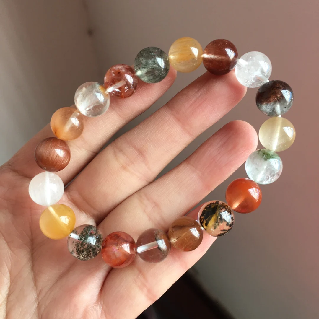 

Natural Crystal Bracelet Beaded Chain Jewelry 5pcs/Lot Wholesale Transparent Red Glue Jade Ghost Green Ghost Chalcopyrite