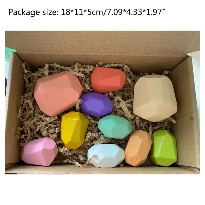 

10 Pcs Children Wooden Colored Stone Stacking Game Building Block Kids Creative Educational Toys
